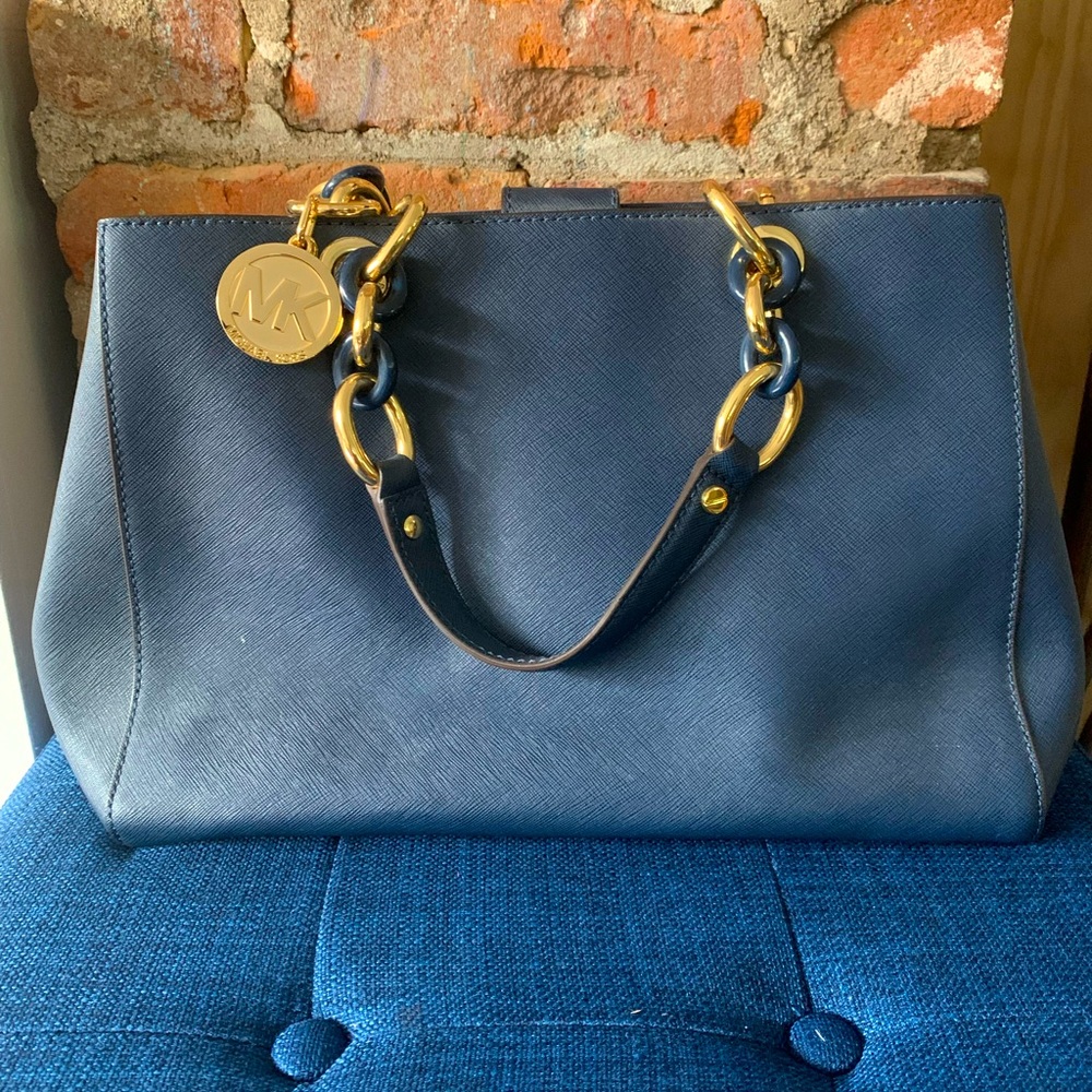 Michael Kors Cynthia satchel navy blue bag, medium, leather, new